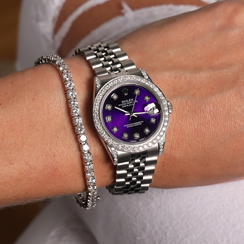 Rolex31mm SS Purple Dial Custom Diamonds - Picture 1 of 7